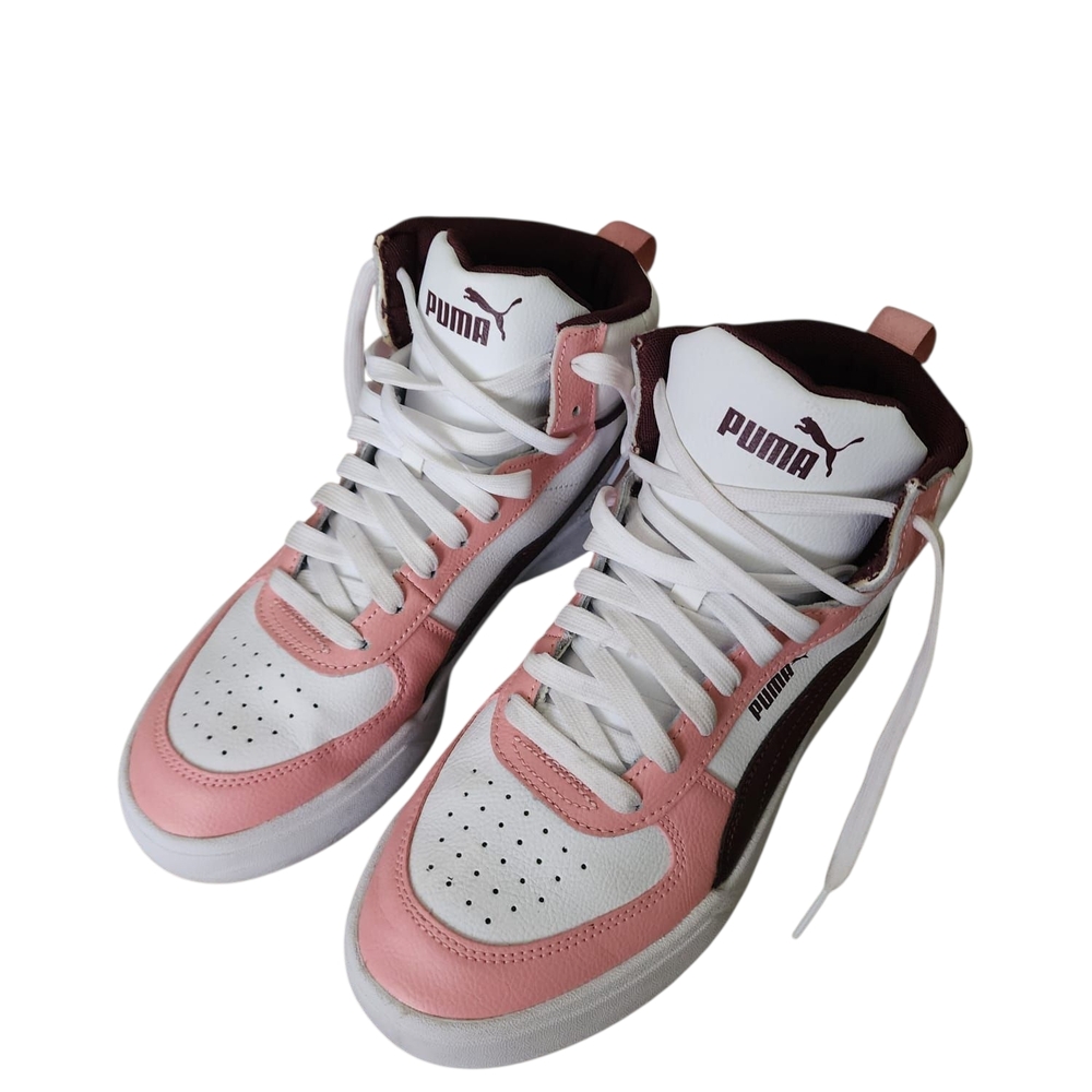 Puma Pink and White High-Top Sneakers with Retro Design